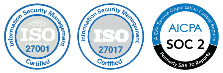 ISO 27001, ISO 27017, and AICPA SOC 2 Certified